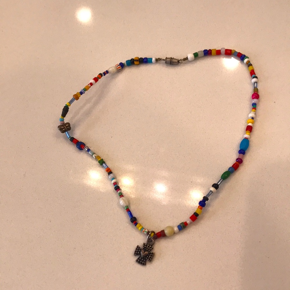 Beaded cross necklace with closure, 16”